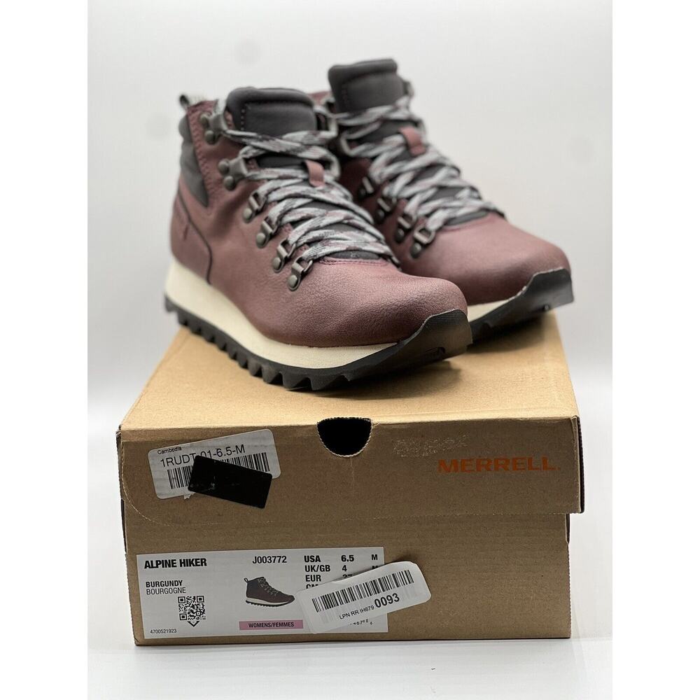 Merrell Alpine Hiker Lace Up‎ Hiking Boots, Burgundy Womens Size 6.5 US NIB